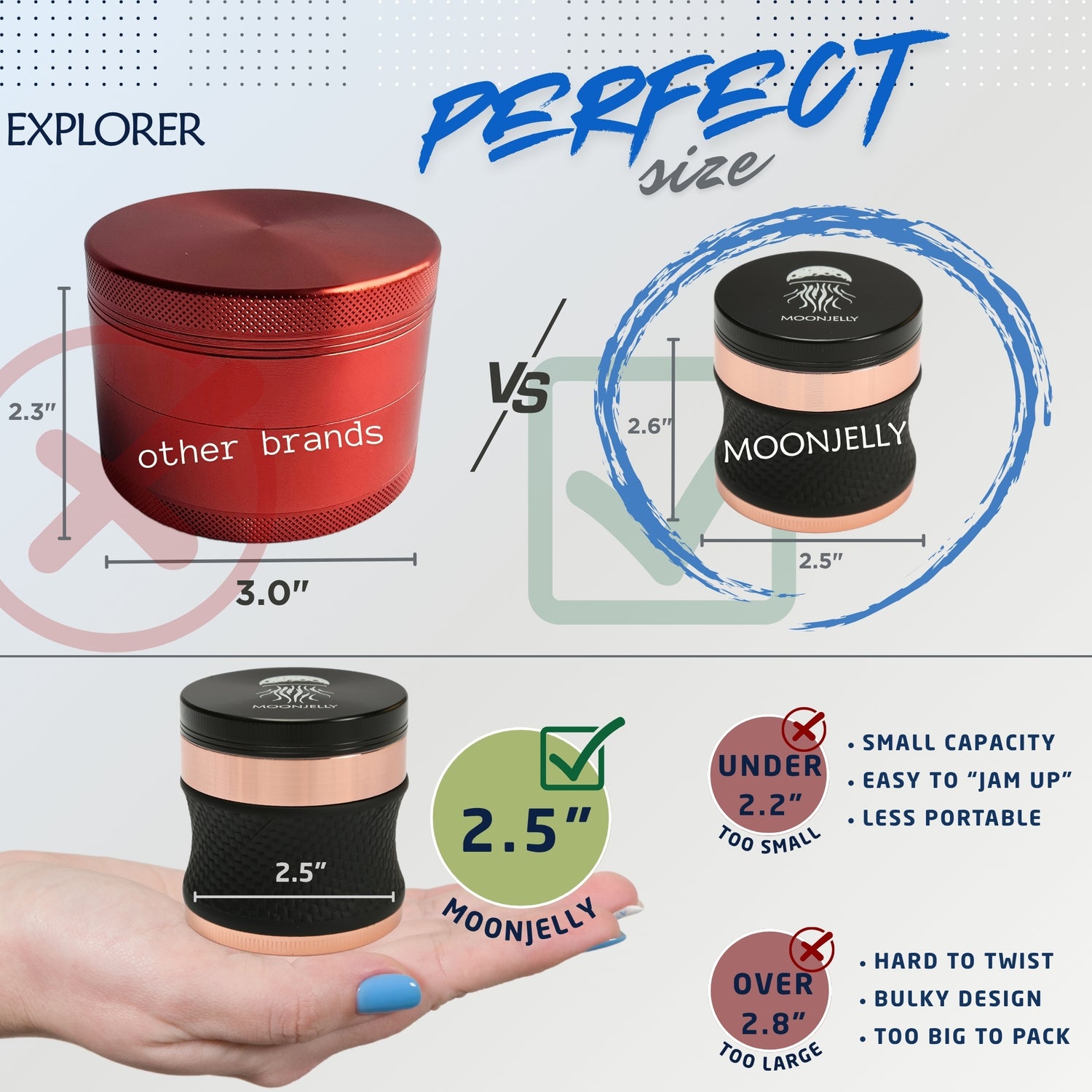 Comparison of Moonjelly and other brand jars with measurements and text on a white background. #color_rose-gold