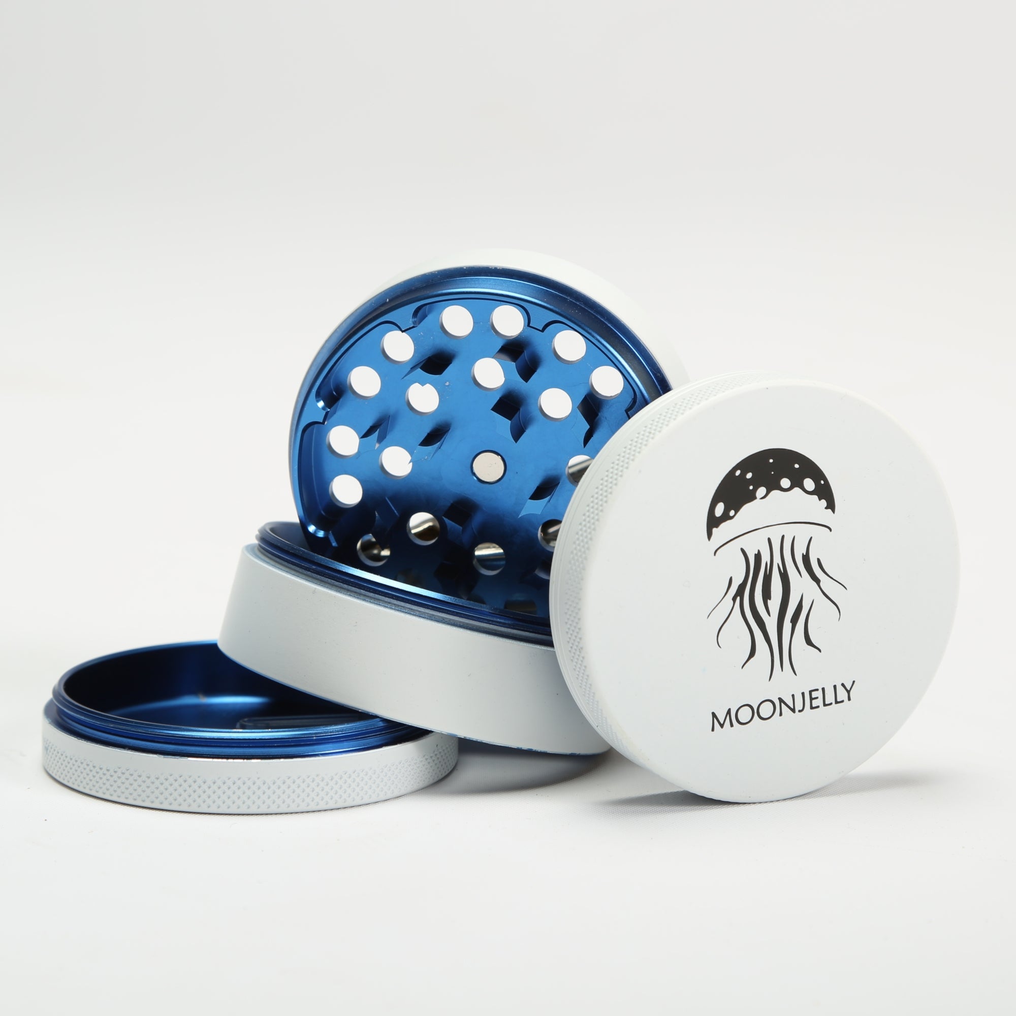 White and blue grinder with &