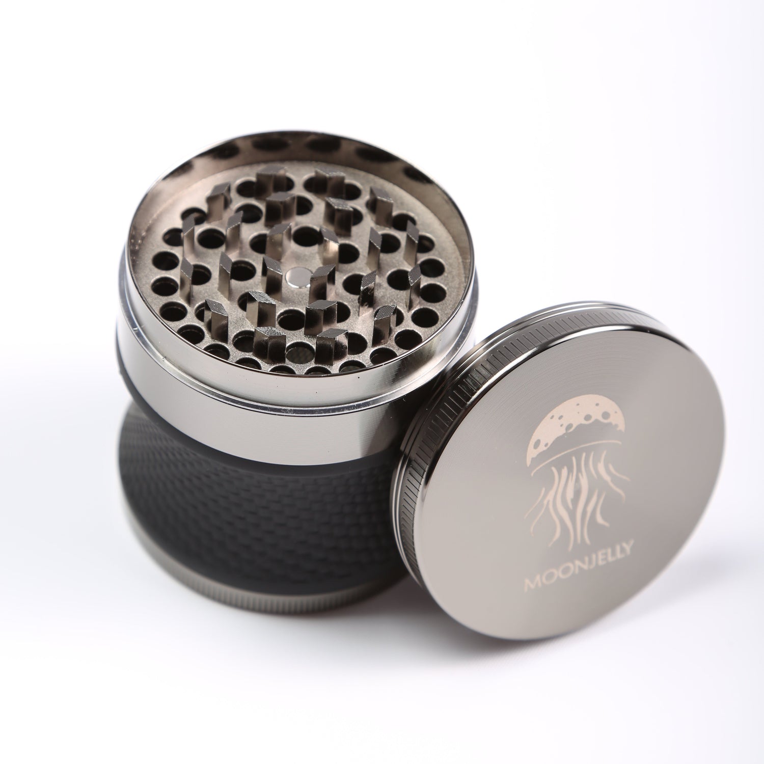 Metallic grinder with brand logo on a white background 