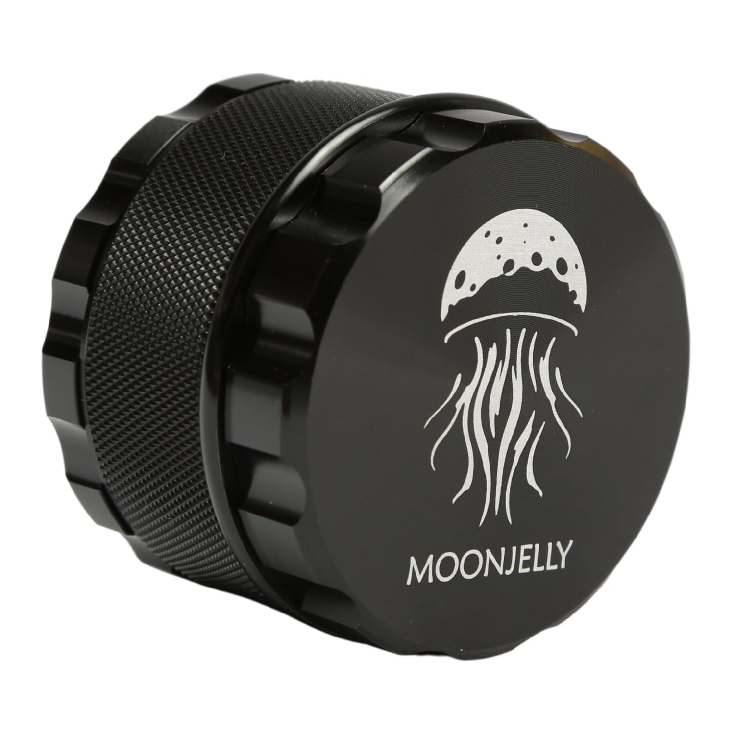 Black grinder with Moonjelly logo on a white background 